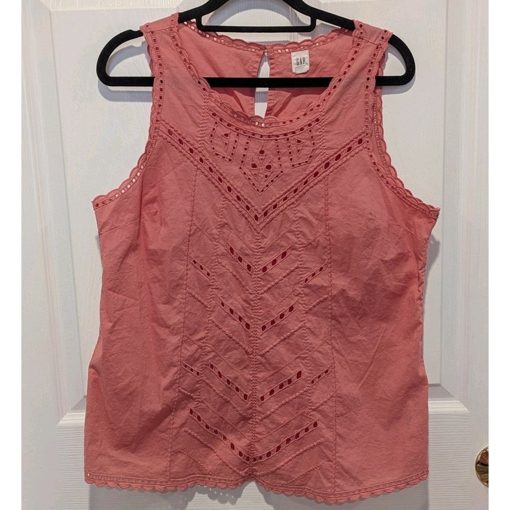 Cottagecore Boho Coastal Embroidered Coral Sleeveless Blouse Gap M